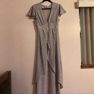 Stripped button up tail blouse